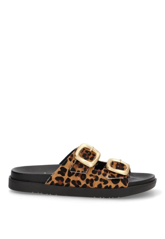 Sandalia de mujer YOKONO morena-711 leopardo piel suela plana