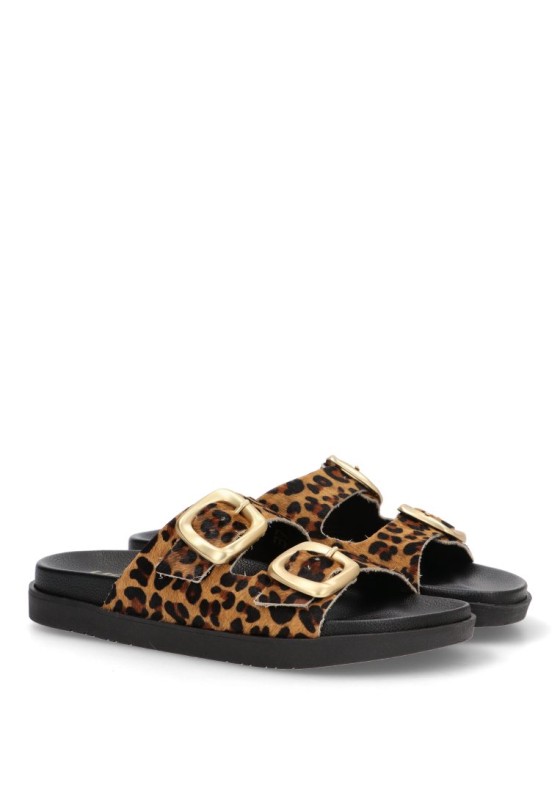 Sandalia de mujer YOKONO morena-711 leopardo piel suela plana