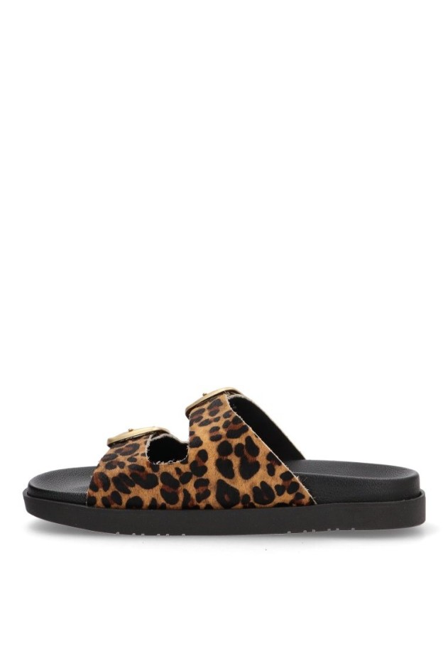 Sandalia de mujer YOKONO morena-711 leopardo piel suela plana