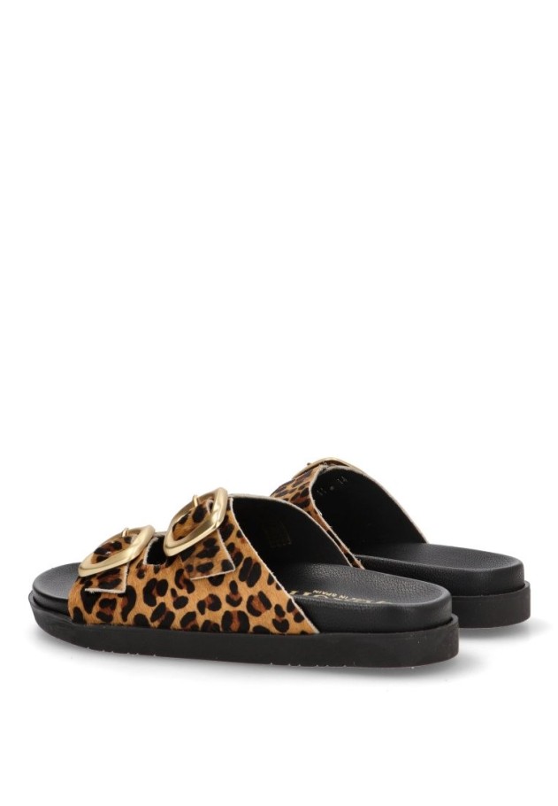 Sandalia de mujer YOKONO morena-711 leopardo piel suela plana