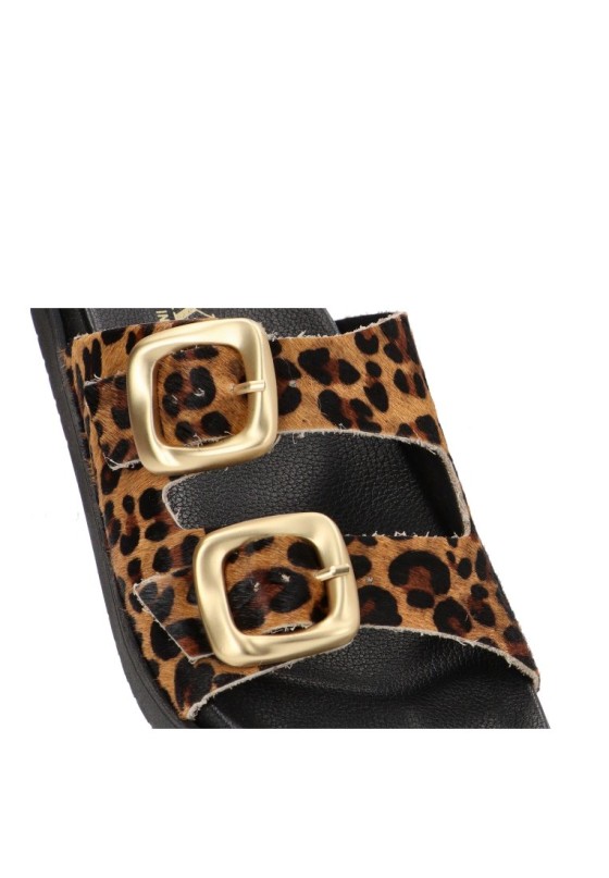 Sandalia de mujer YOKONO morena-711 leopardo piel suela plana