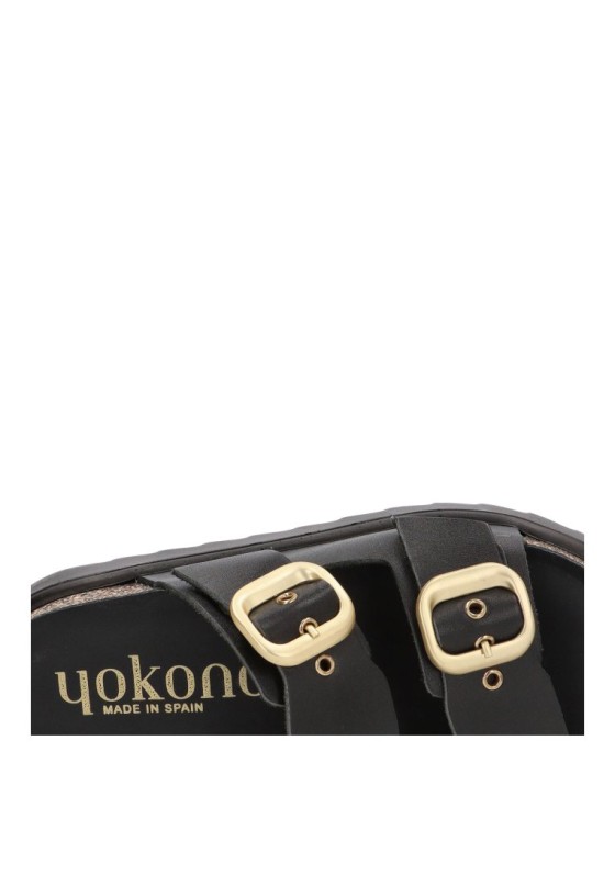 Sandalia de mujer YOKONO tunez-130 negro piel suela plana