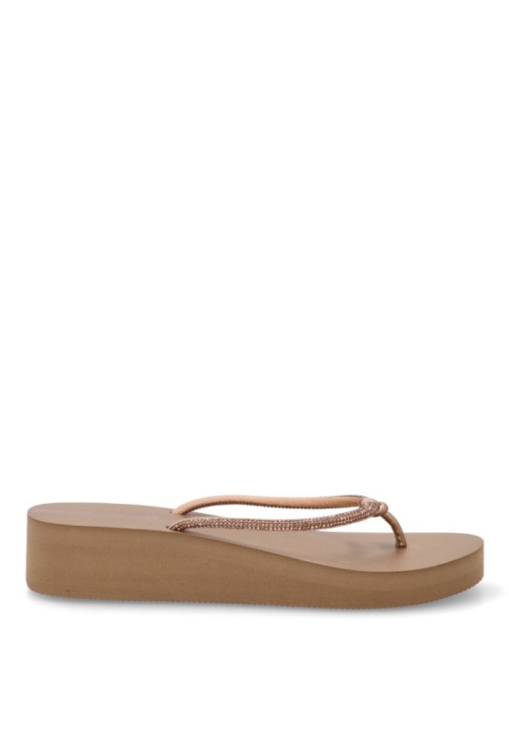 Chanclas sandalias playa de mujer ETIKA c-10102 beige goma cuña media