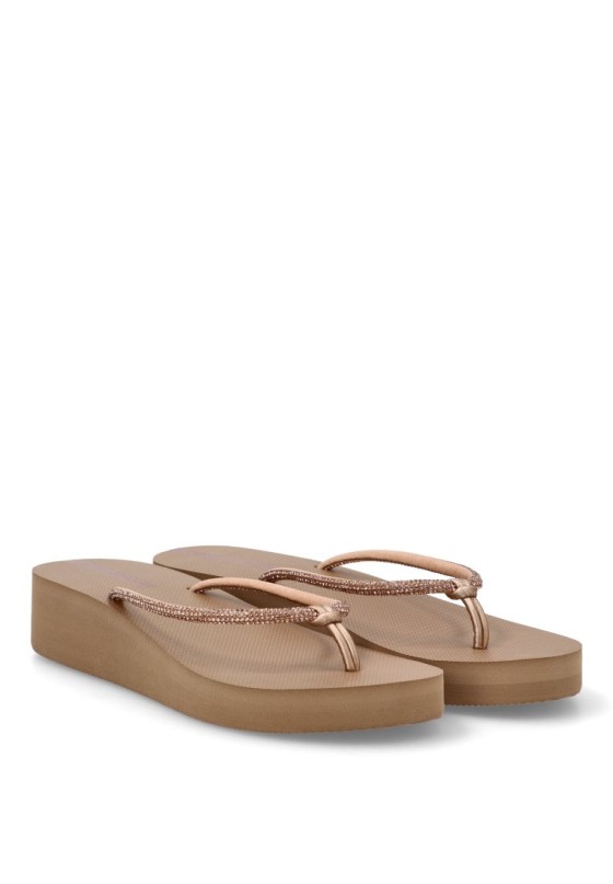 Chanclas sandalias playa de mujer ETIKA c-10102 beige goma cuña media