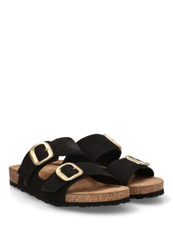 Sandalia de mujer YOKONO jerba-700 negro piel suela plana