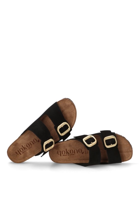 Sandalia de mujer YOKONO jerba-700 negro piel suela plana