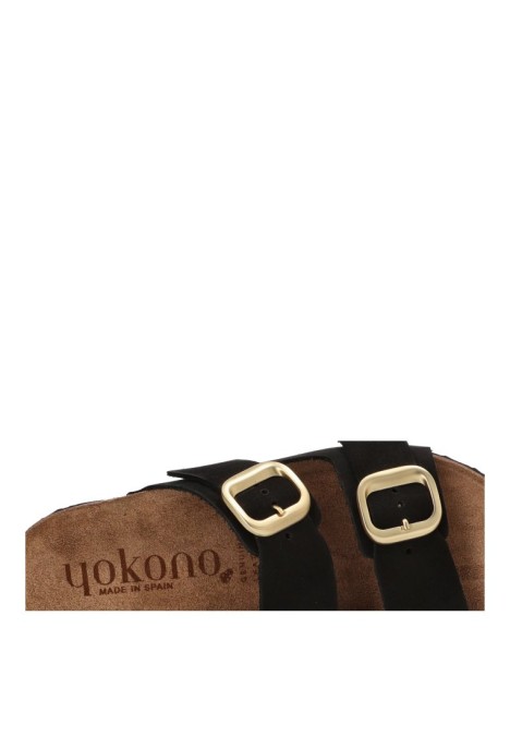 Sandalia de mujer YOKONO jerba-700 negro piel suela plana