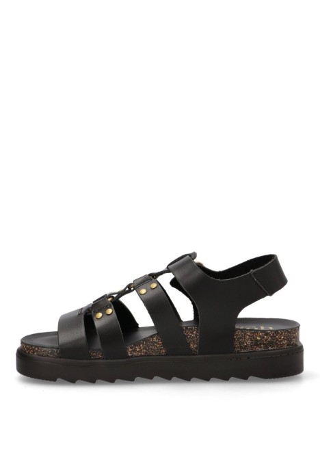 Sandalia de mujer YOKONO tunez-255 negro piel suela plana