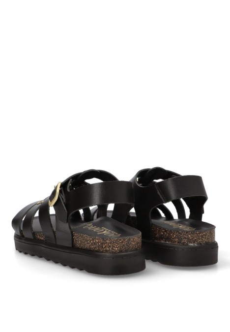 Sandalia de mujer YOKONO tunez-255 negro piel suela plana