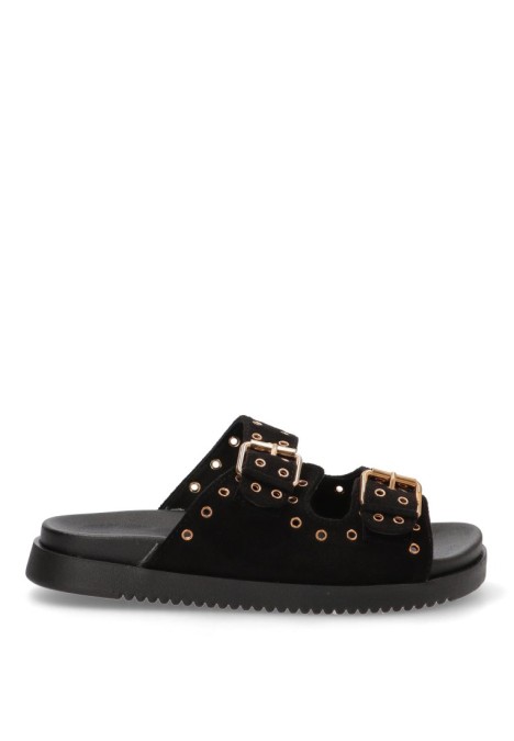 Sandalia de mujer STAY 64-2490 negro sintetico suela plana