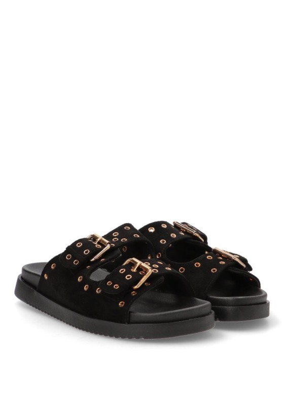 Sandalia de mujer STAY 64-2490 negro sintetico suela plana