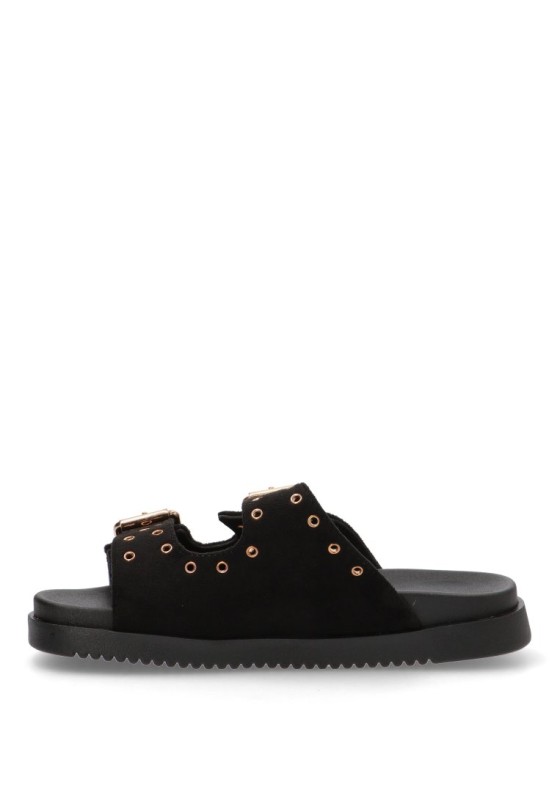 Sandalia de mujer STAY 64-2490 negro sintetico suela plana