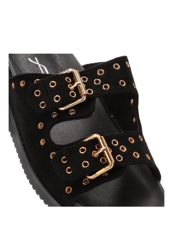 Sandalia de mujer STAY 64-2490 negro sintetico suela plana