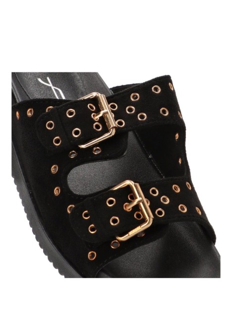 Sandalia de mujer STAY 64-2490 negro sintetico suela plana