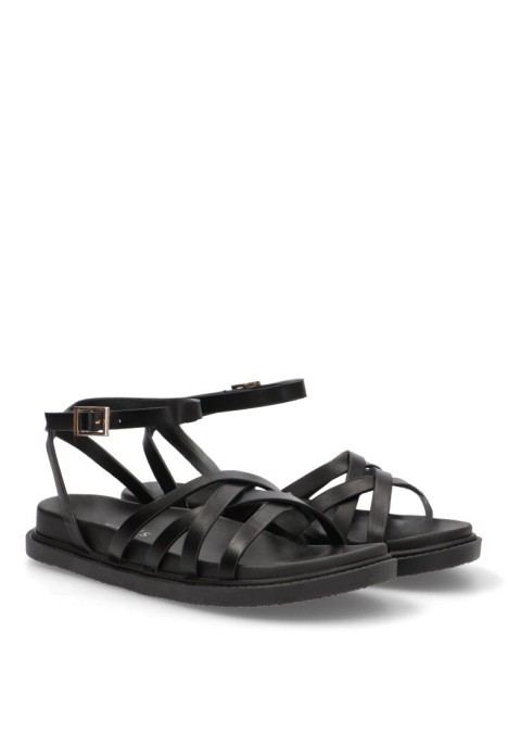 Sandalia de mujer TINAS 5383 negro sintetico suela plana