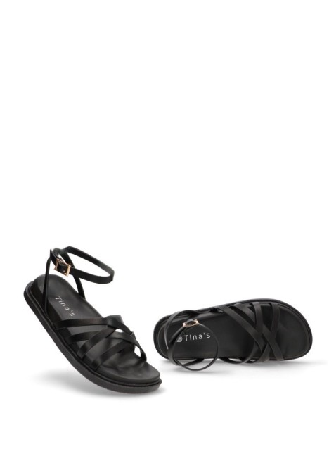 Sandalia de mujer TINAS 5383 negro sintetico suela plana