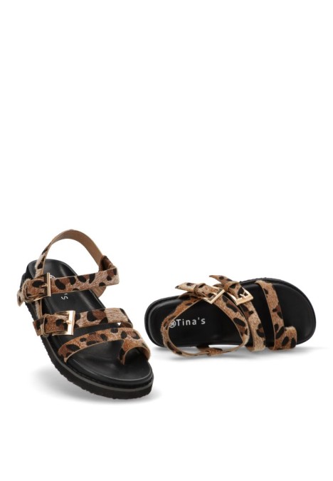 Sandalia de mujer TINAS 5385 leopardo sintetico suela plana