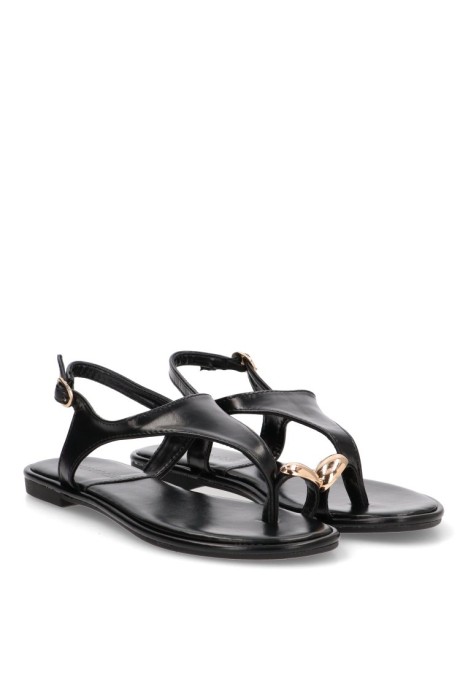 Sandalia de mujer Luna Collection bp-5277 negro sintetico suela plana