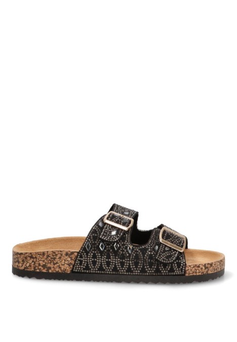 Sandalia de mujer Luna Collection 27-2531 negro sintetico suela plana