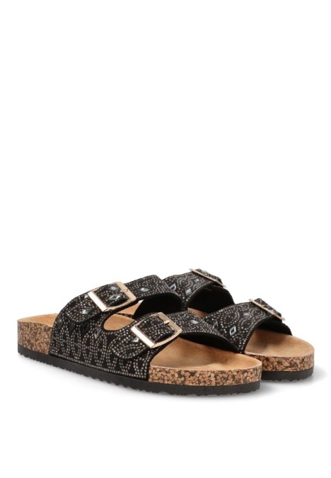 Sandalia de mujer Luna Collection 27-2531 negro sintetico suela plana