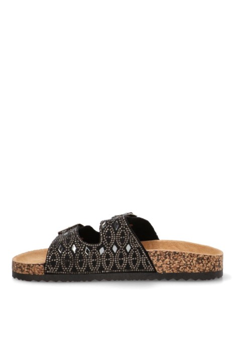 Sandalia de mujer Luna Collection 27-2531 negro sintetico suela plana