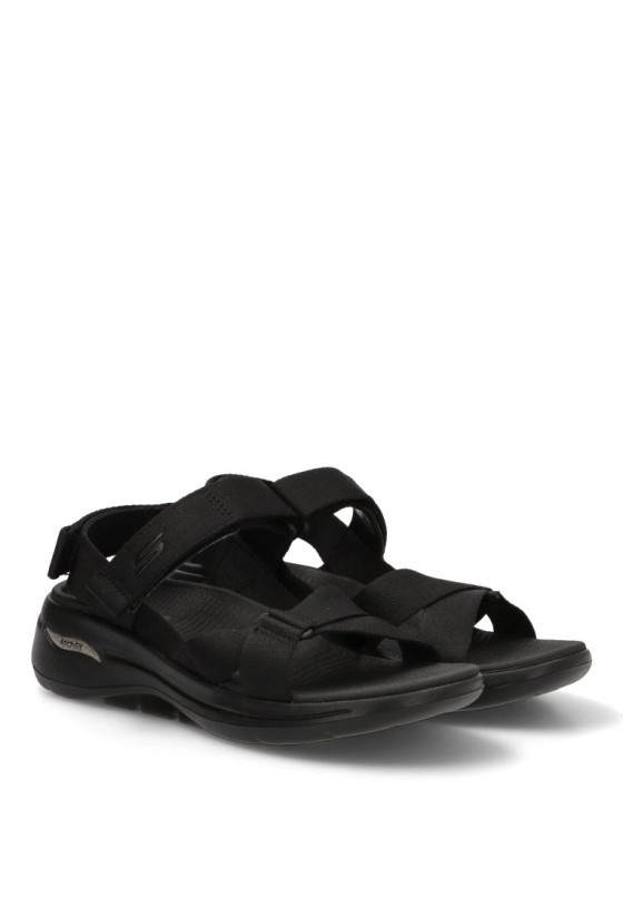 Sandalia de mujer SKECHERS 140808 negro textil  suela plana