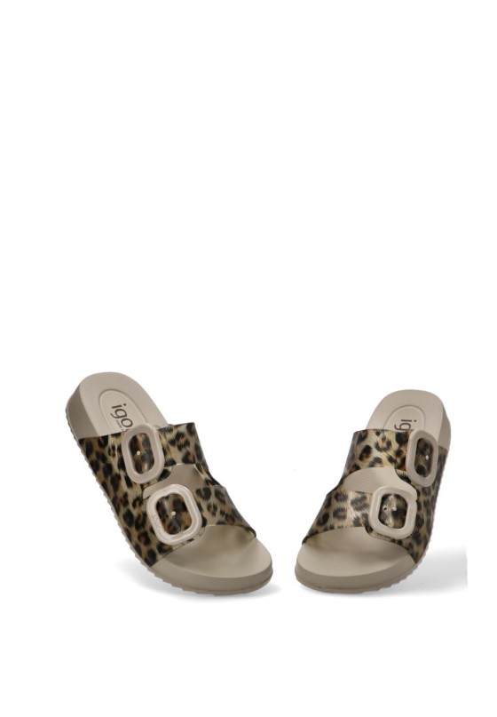 Chanclas sandalias playa de mujer IGOR habana leo beige goma suela plana