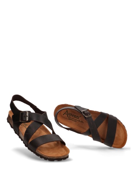 Sandalia de hombre AUTENTI 7446 marron piel suela plana