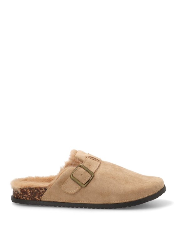 Zueco de mujer IDEAL SHOES df229 kakhi antelina suela plana