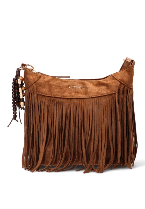 Bolso bandolera grande de mujer ETIKA b30147 marron antelina