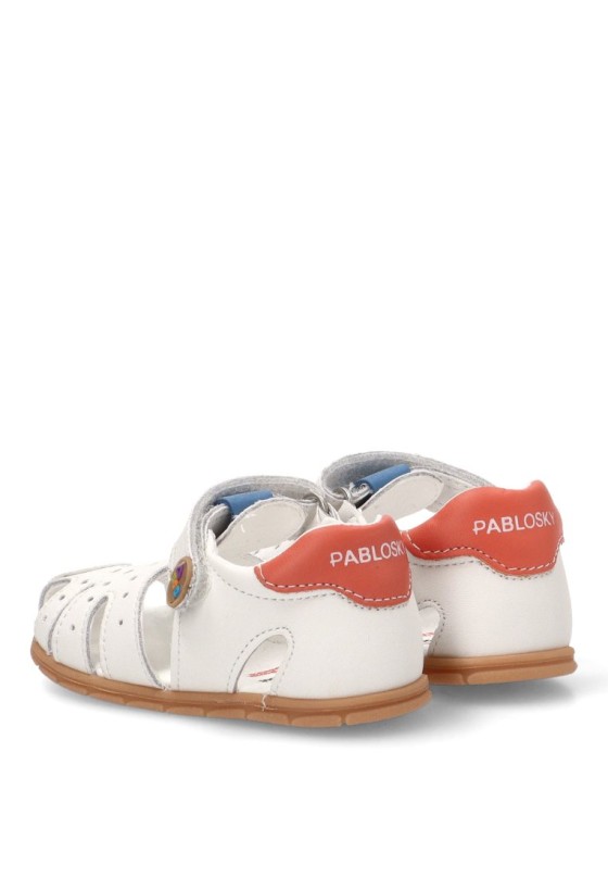 Sandalia de niño PABLOSKY 0673 blanco piel suela plana
