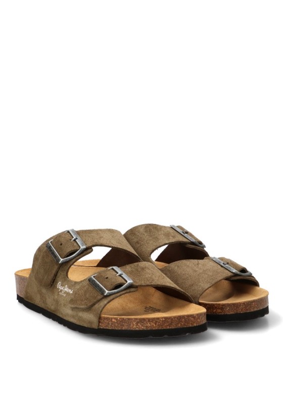 Sandalia de hombre PEPE JEANS pms90112 kakhi piel suela plana