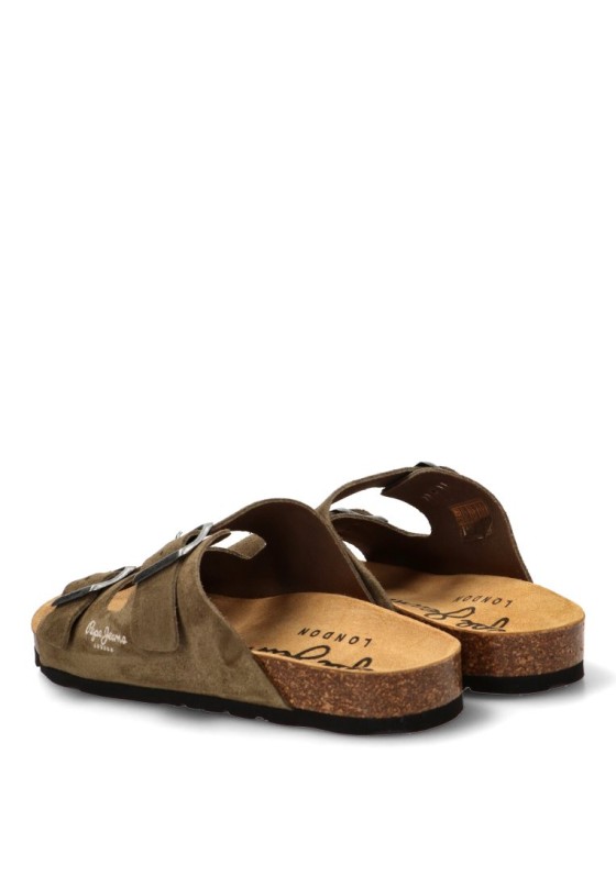 Sandalia de hombre PEPE JEANS pms90112 kakhi piel suela plana