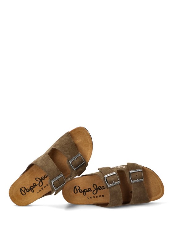 Sandalia de hombre PEPE JEANS pms90112 kakhi piel suela plana