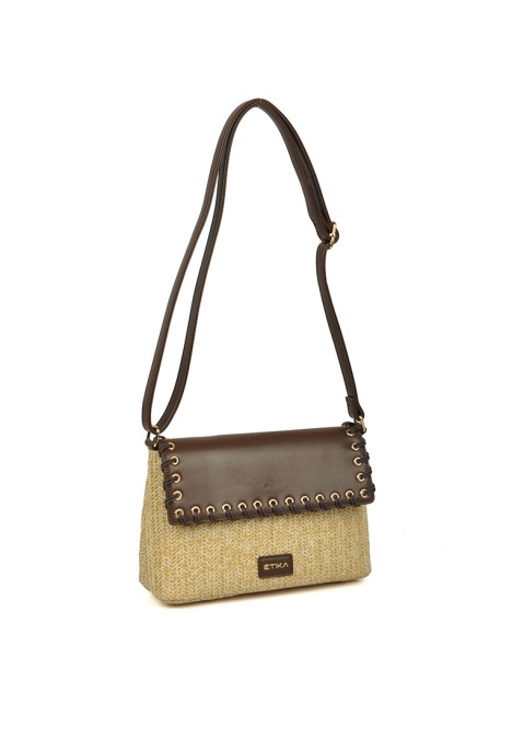 Bolso bandolera pequeña de mujer ETIKA b30144 chocolate rafia