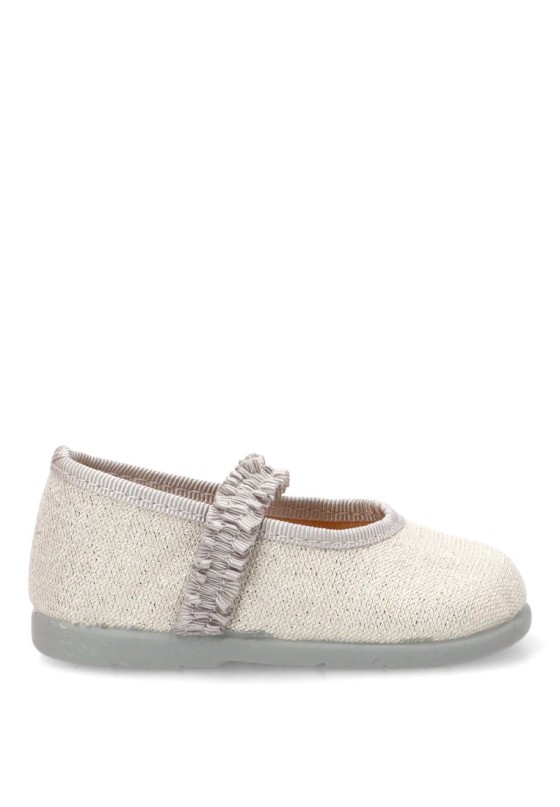 Bailarina  de niña VULCA-BICHA 507 plata textil  suela plana
