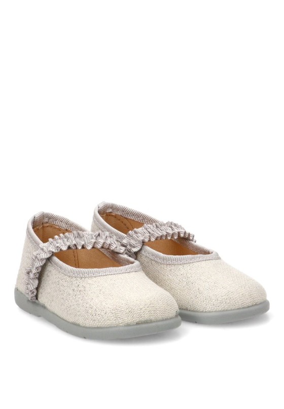 Bailarina  de niña VULCA-BICHA 507 plata textil  suela plana