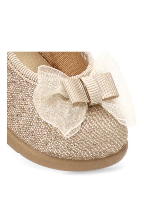 Bailarina  de niña VULCA-BICHA 1210 platino textil  suela plana