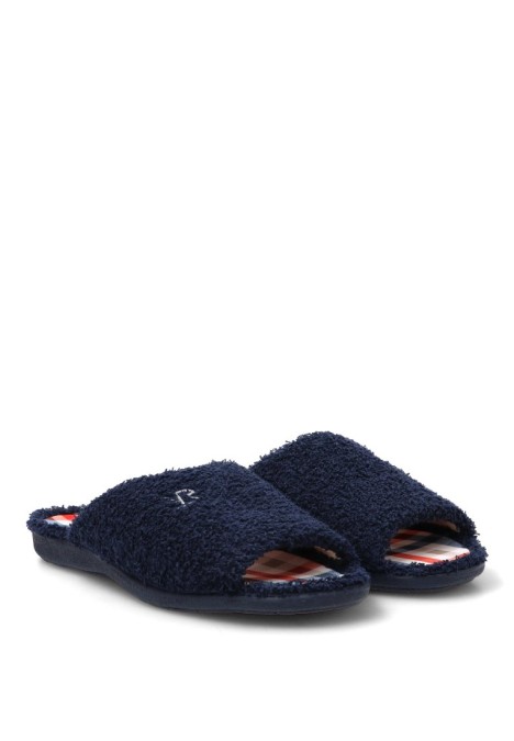 Zapatillas casa de hombre VULCA-BICHA 4435 marino textil  suela plana