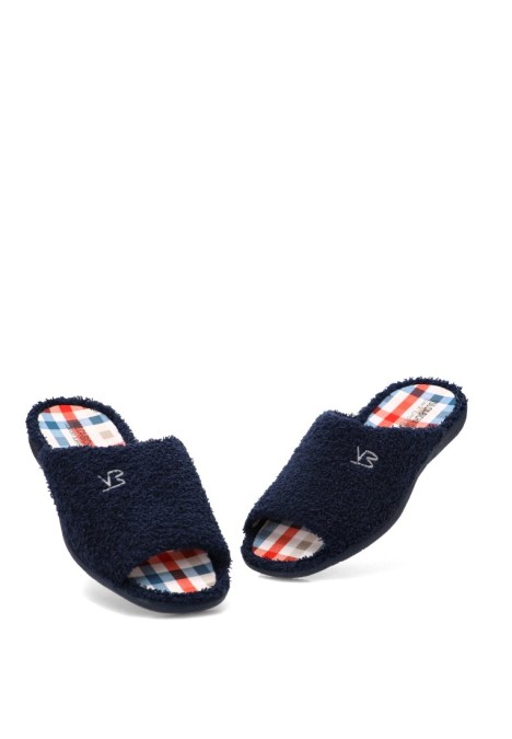 Zapatillas casa de hombre VULCA-BICHA 4435 marino textil  suela plana