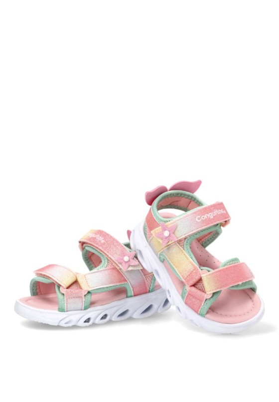 Sandalia de niña CONGUITOS cosh260018 rosa textil  suela plana