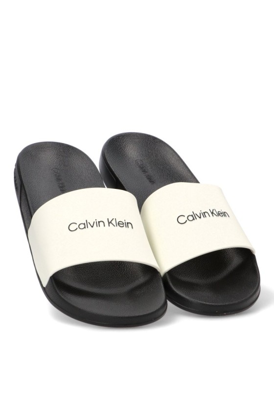 Chanclas sandalias playa de hombre CALVIN KLEIN hm0hm02107 blanco goma suela plana