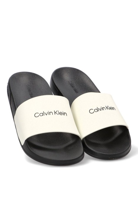 Chanclas sandalias playa de hombre CALVIN KLEIN hm0hm02107 blanco goma suela plana