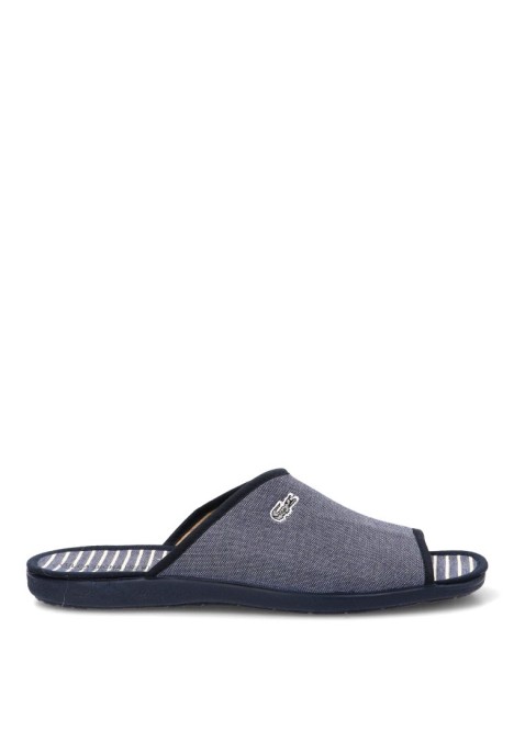 Zapatillas casa de hombre VULCA-BICHA 4424 azul textil  suela plana