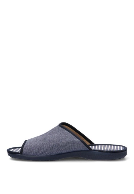 Zapatillas casa de hombre VULCA-BICHA 4424 azul textil  suela plana