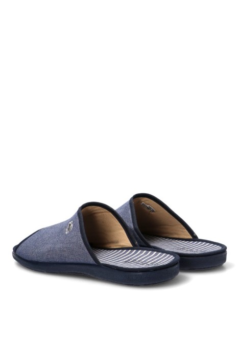 Zapatillas casa de hombre VULCA-BICHA 4424 azul textil  suela plana