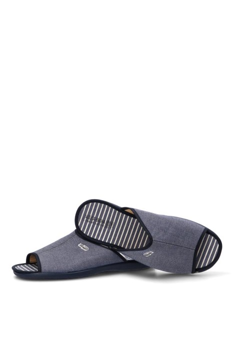 Zapatillas casa de hombre VULCA-BICHA 4424 azul textil  suela plana