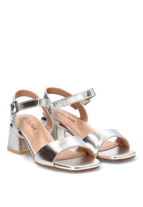 Sandalia de fiesta plateada con tacón medio para mujer STAY 60-2591