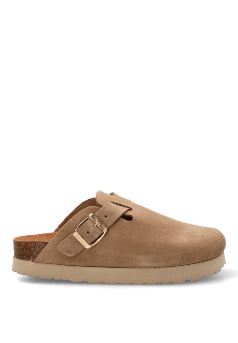 Zueco de mujer AUTENTI 15387 taupe piel suela plana