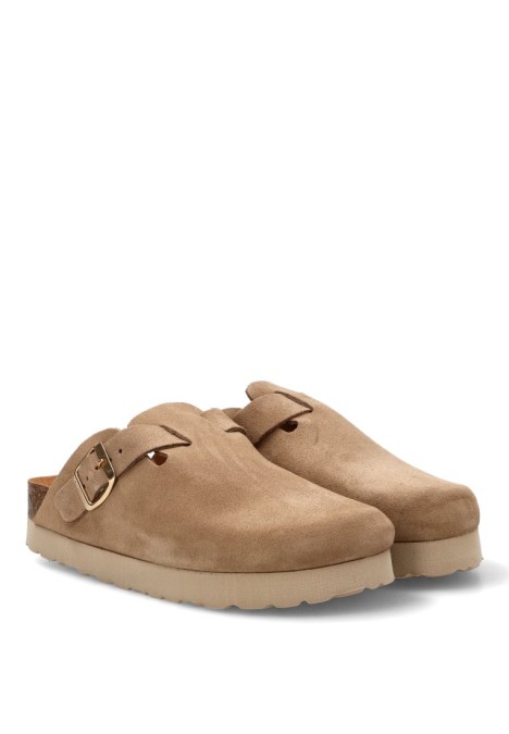 Zueco de mujer AUTENTI 15387 taupe piel suela plana